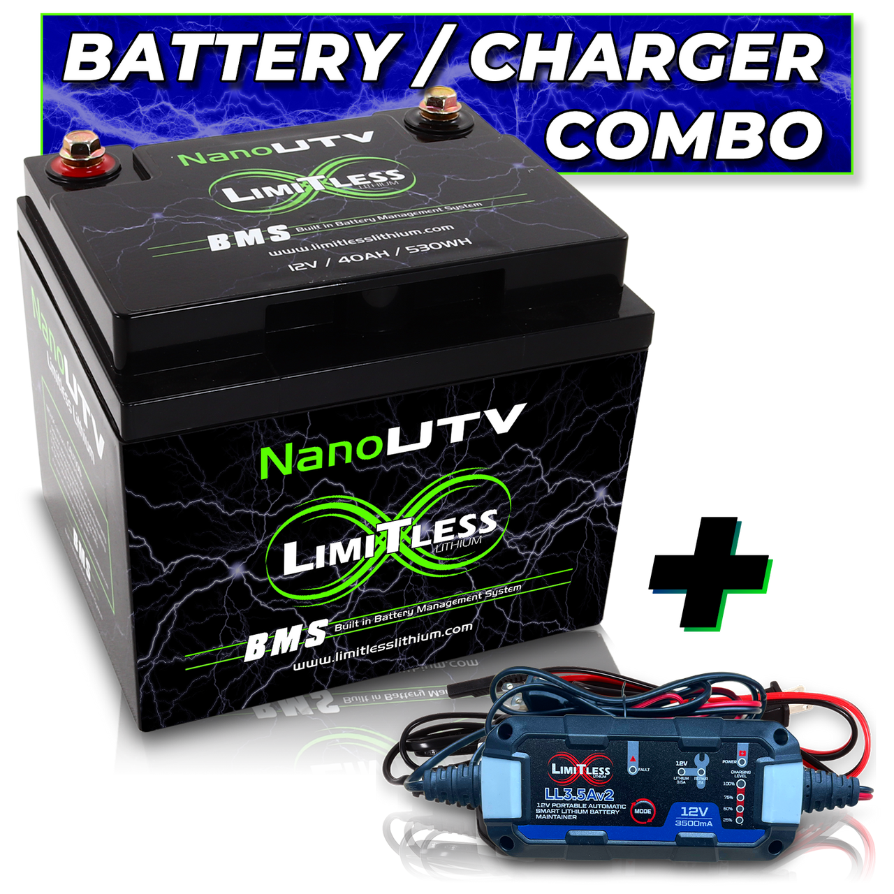 Limitless Lithium Nano - UTV / Power sports Battery With 3.5A Battery Maintainer